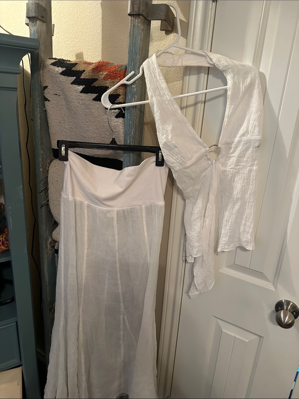 White Two-Piece Gauze Skirt and Halter Top Set